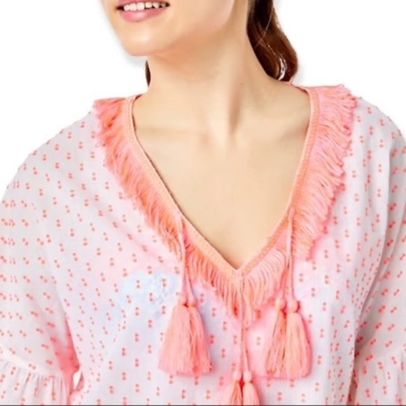 Lilly Pulitzer Kipper Cover-Up Tunic Dress L/XL Tangelo Neon Clip Beach Boho - Picture 12 of 13